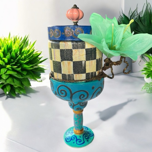 Artistic Blue and Black Checkered Trinket Jar, Mackenzie Child Inspired.. - Picture 14 of 14